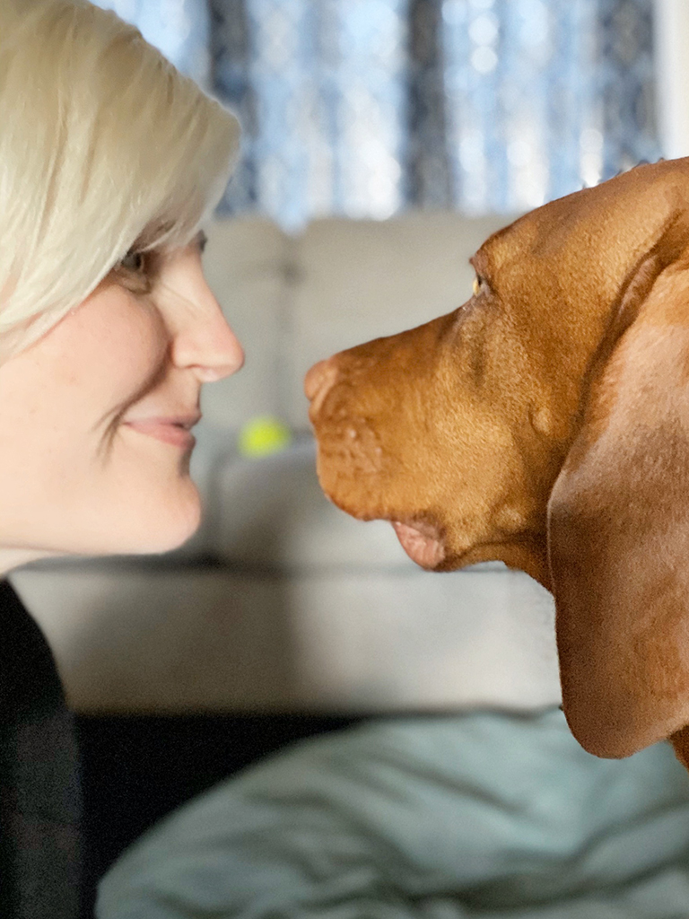 photo of the side of my face nose to nose with my dog